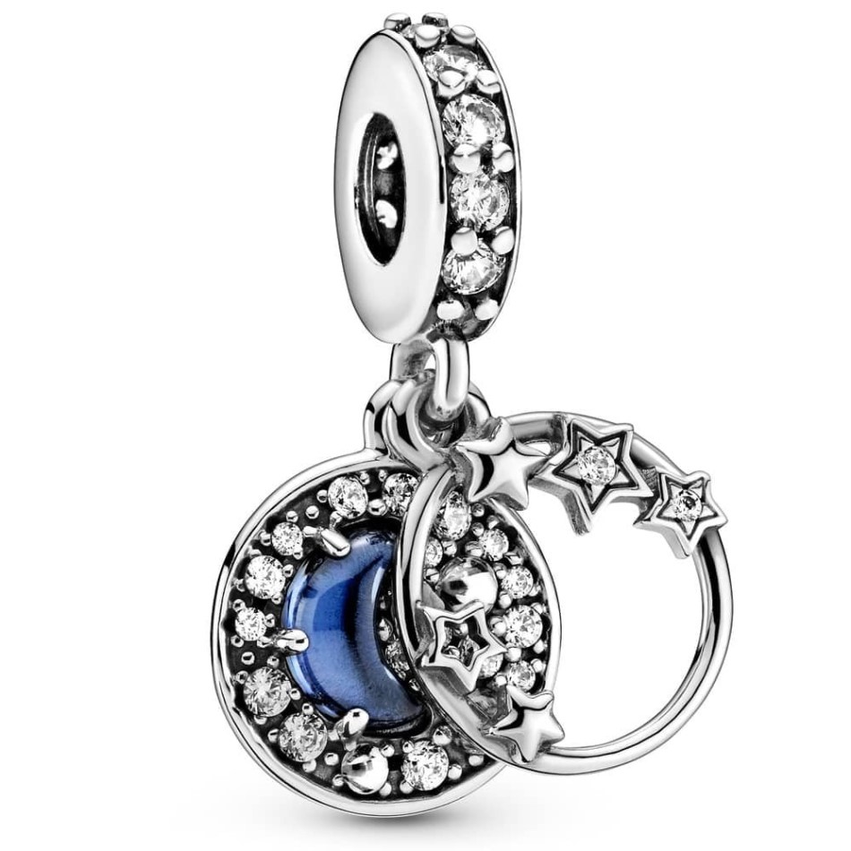 Blue Night Sky Crescent Moon & Stars Dangle Charms Pandora NZ