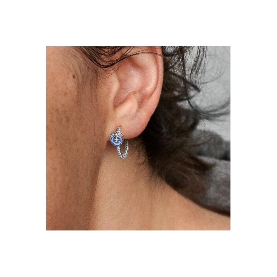 Blue Pansy Flower Hoop Earrings Pandora NZ