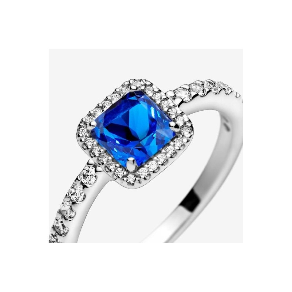 Blue Square Sparkle Halo Pandora NZ Ring