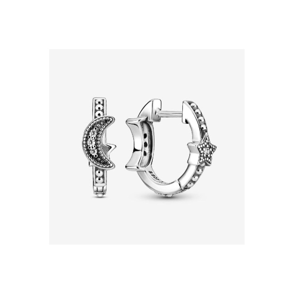 Crescent Moon & Stars Beaded Hoop Earrings Pandora NZ