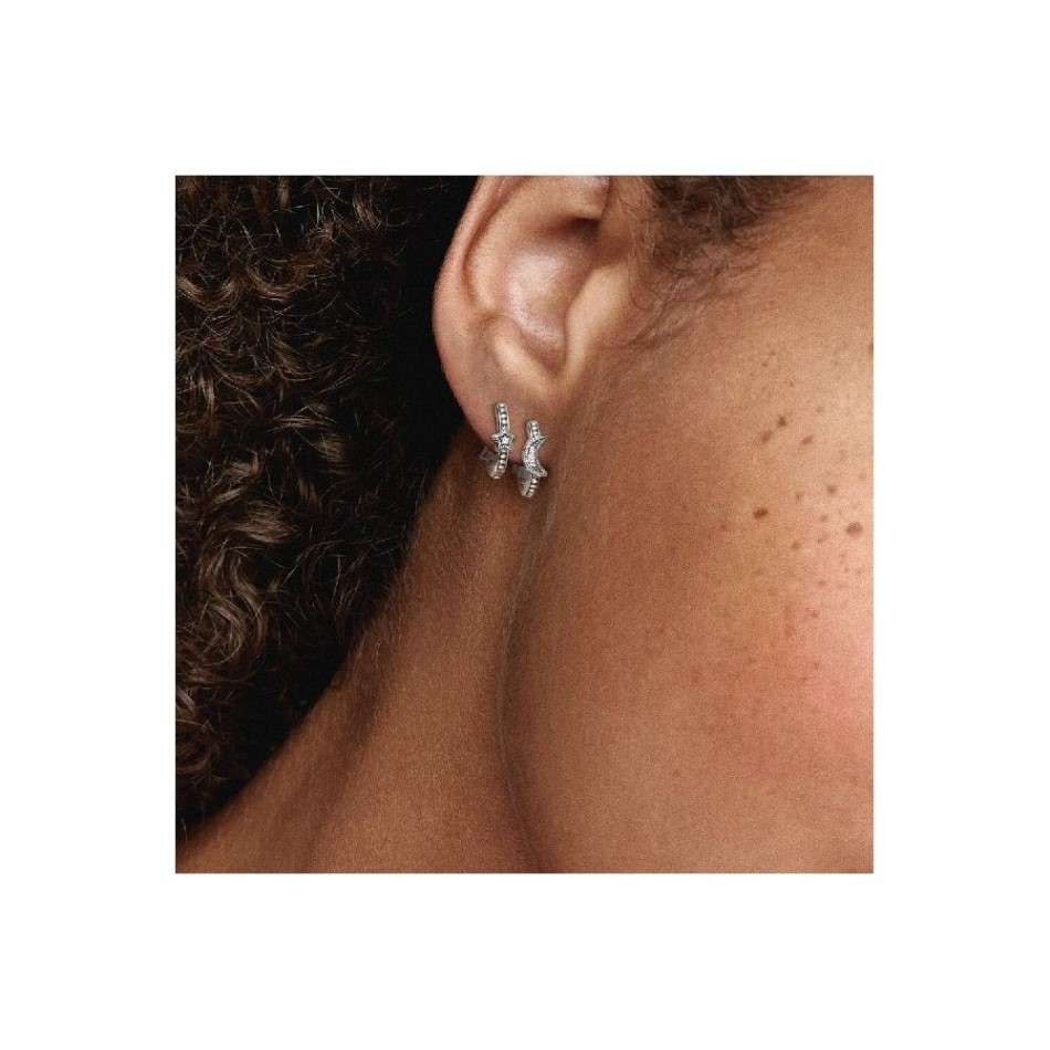 Crescent Moon & Stars Beaded Hoop Earrings Pandora NZ