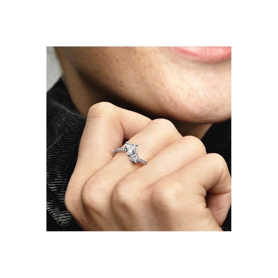 Double Heart Sparkling Pandora NZ Ring