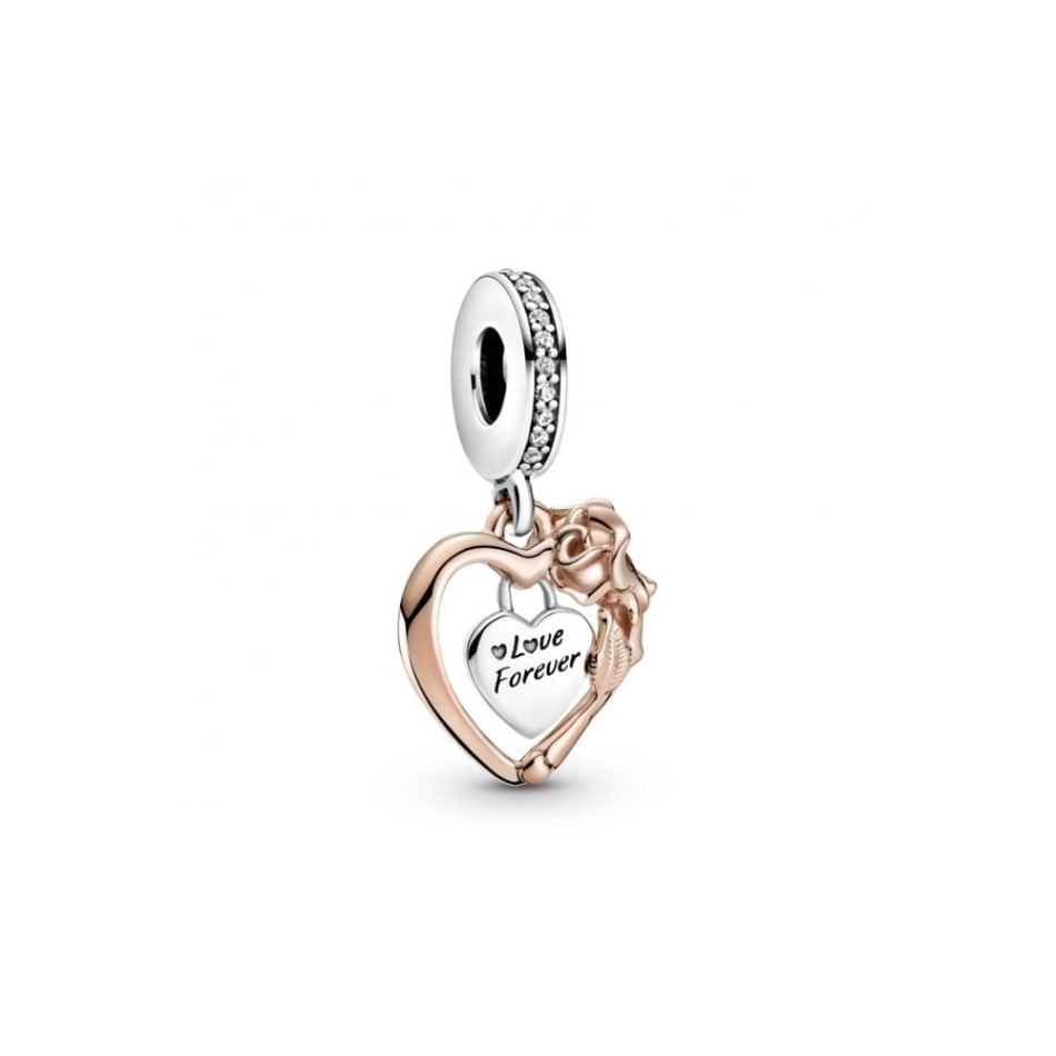Heart & Rose Flower Dangle Charms Pandora NZ