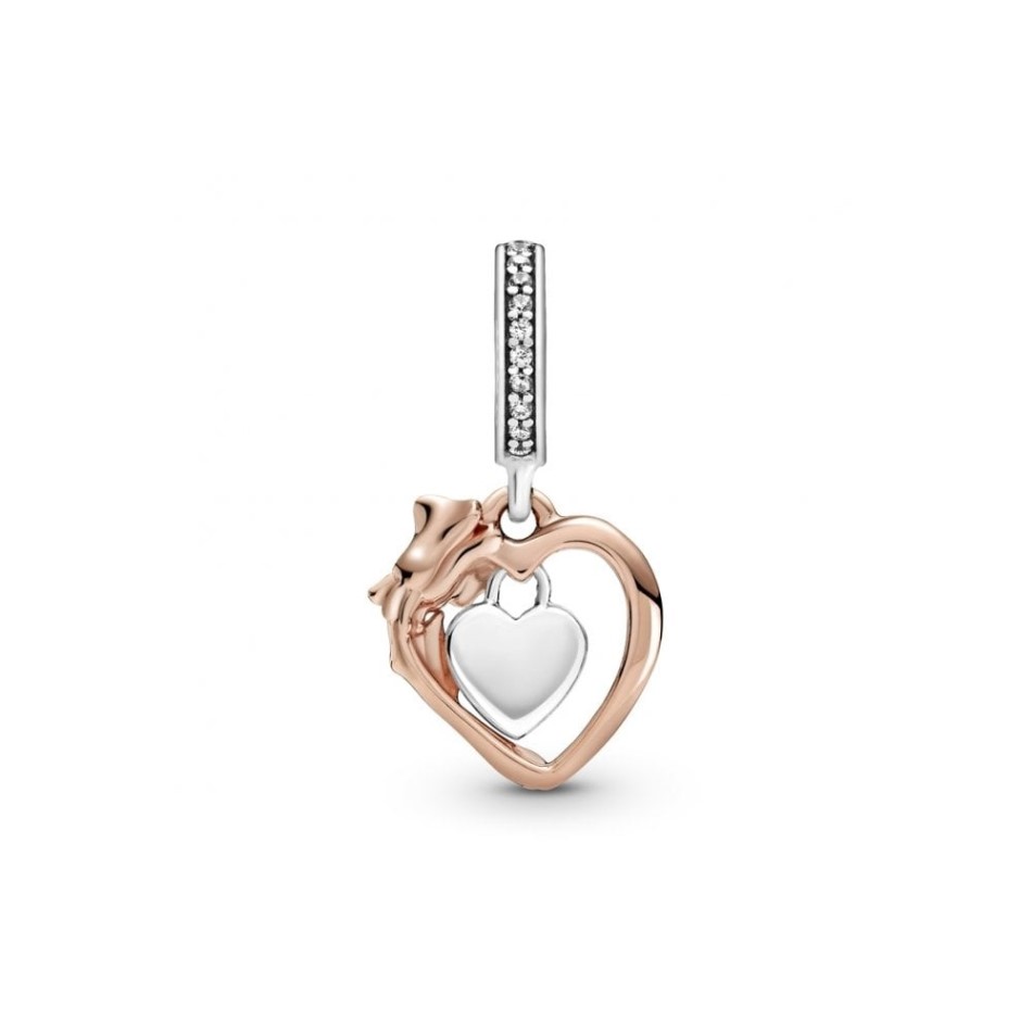 Heart & Rose Flower Dangle Charms Pandora NZ