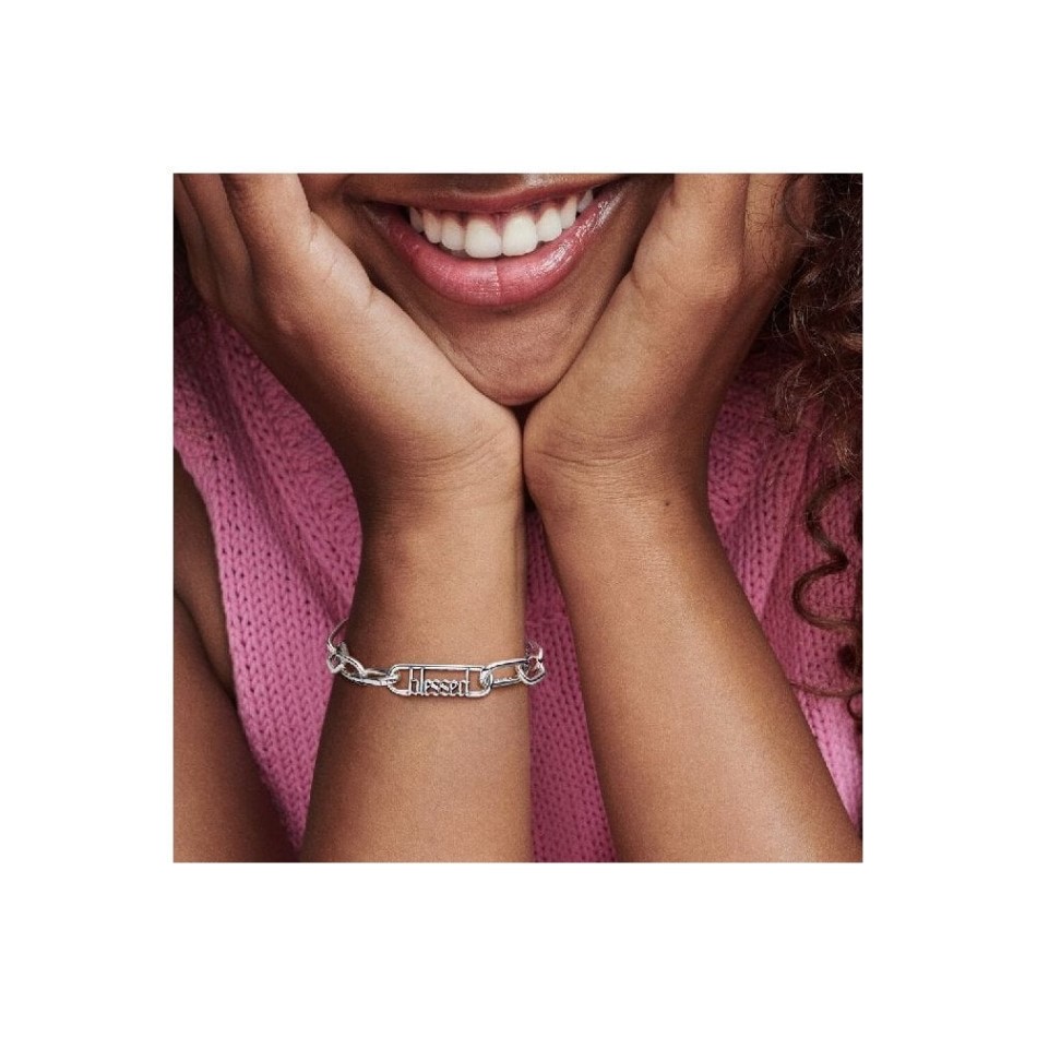 ME Styling Silver Blessed Word Chain Link Pandora NZ