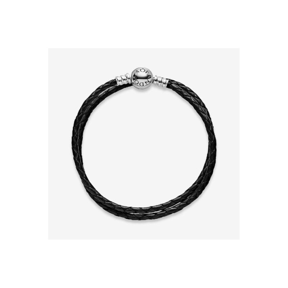 Moments Double Black Leather Bracelet Pandora NZ