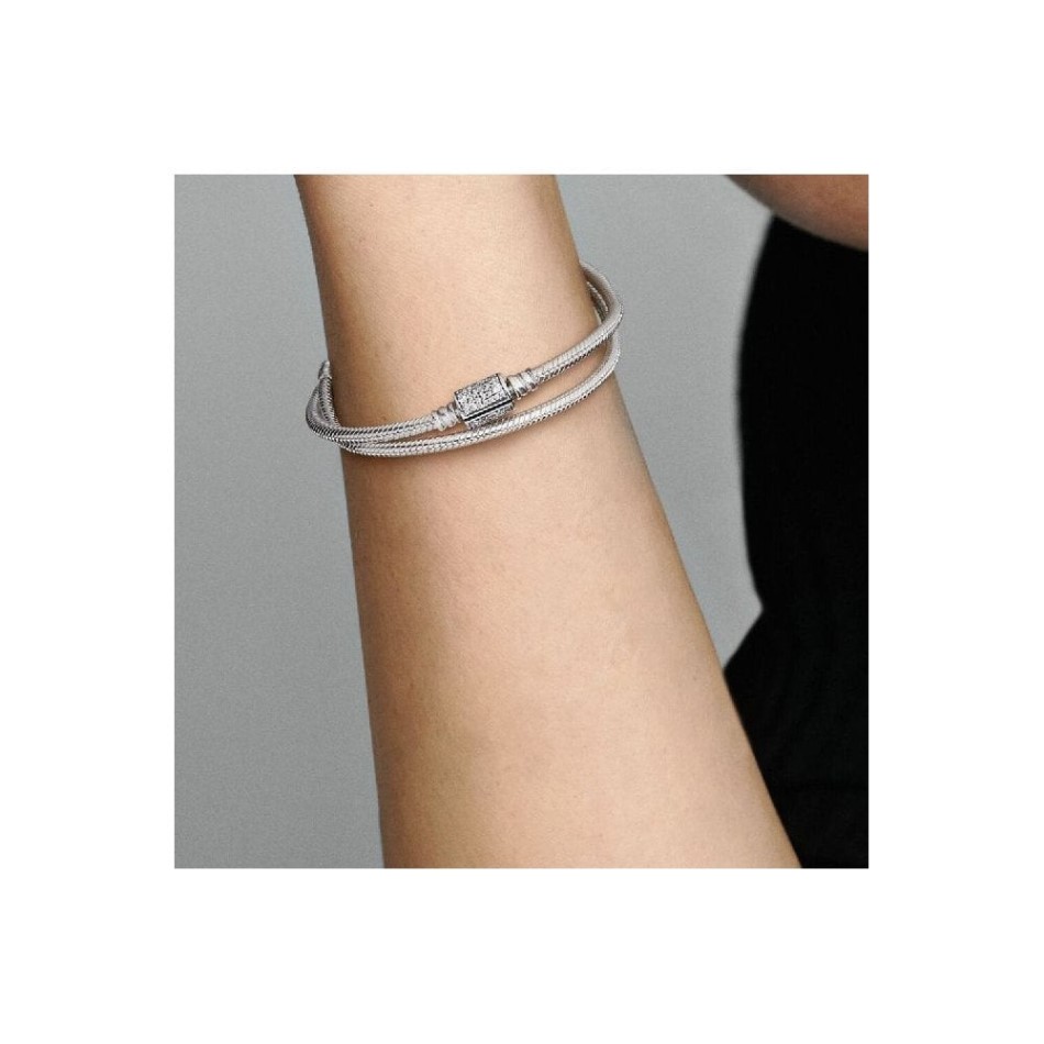 Moments Double Wrap Barrel Clasp Snake Chain Bracelet & Choker Pandora NZ