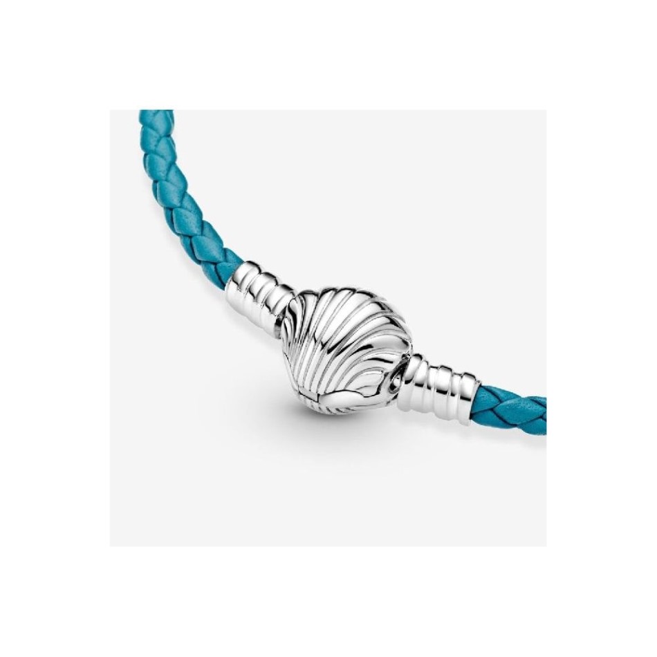 Moments Pandora NZ Seashell Clasp Turquoise Braided Leather Bracelet