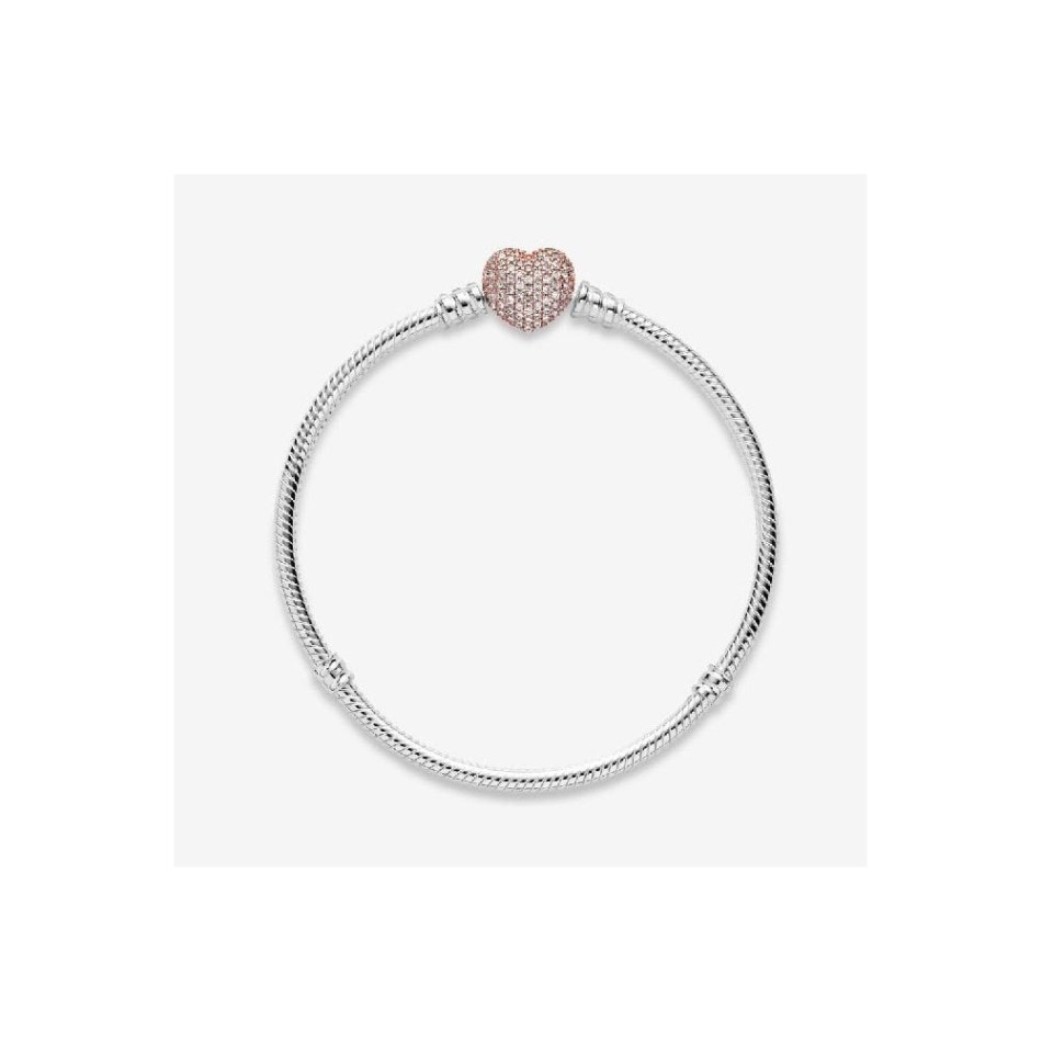 Moments Pave Heart Clasp Snake Chain Bracelet Brand Pandora NZ