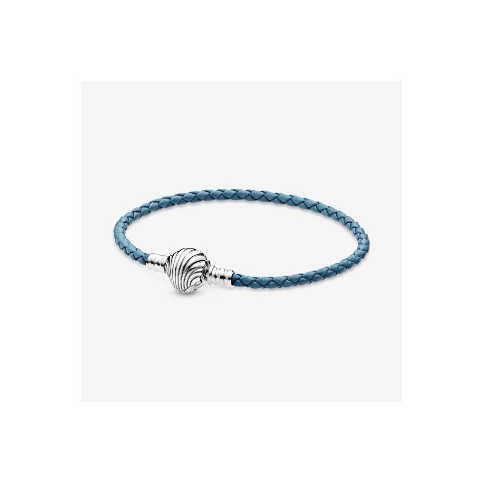 Moments Seashell Clasp Turquoise Braided Leather Bracelet Pandora NZ