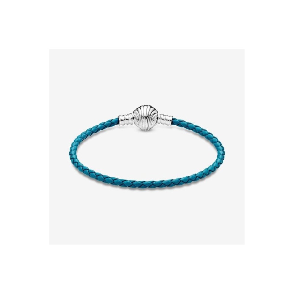Moments Seashell Clasp Turquoise Pandora NZ Braided Leather Bracelet