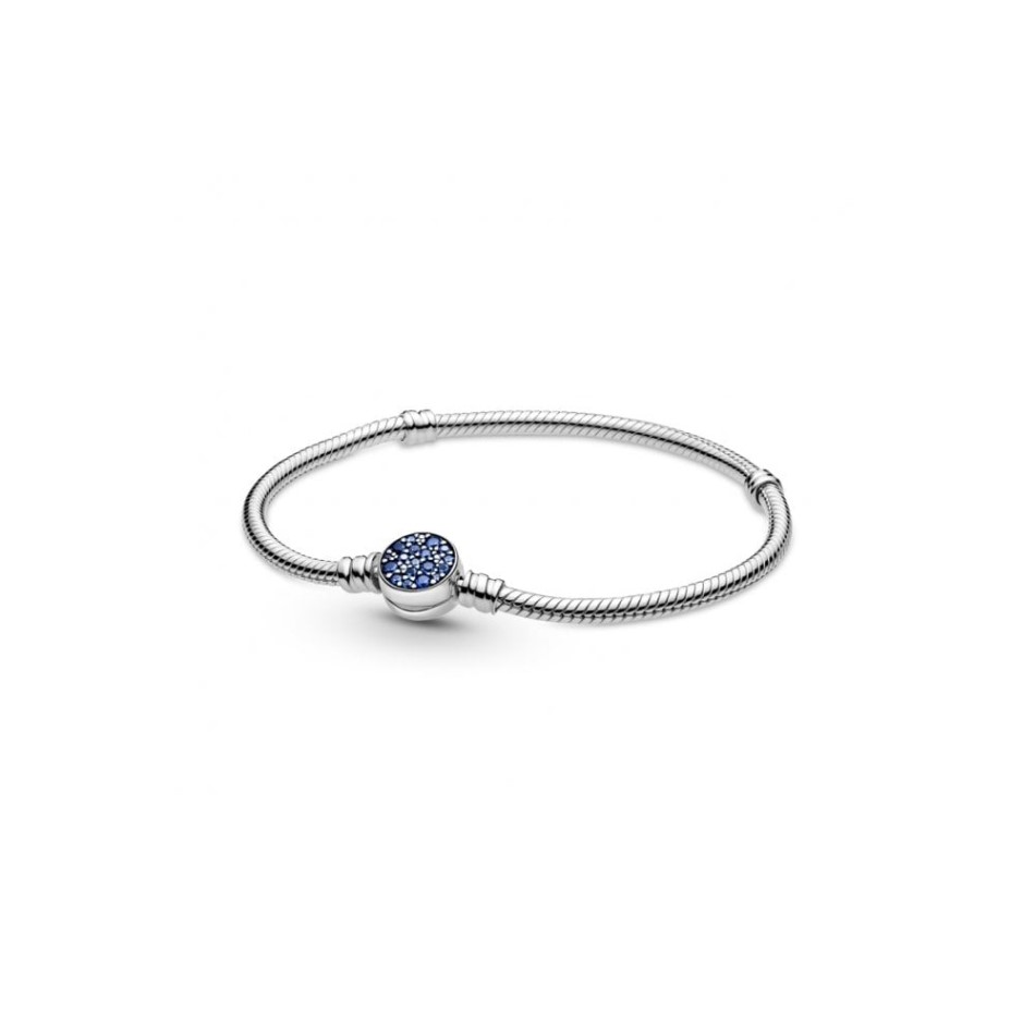 Moments Sparkling Blue Disc Clasp Snake Chain Bracelet Pandora NZ