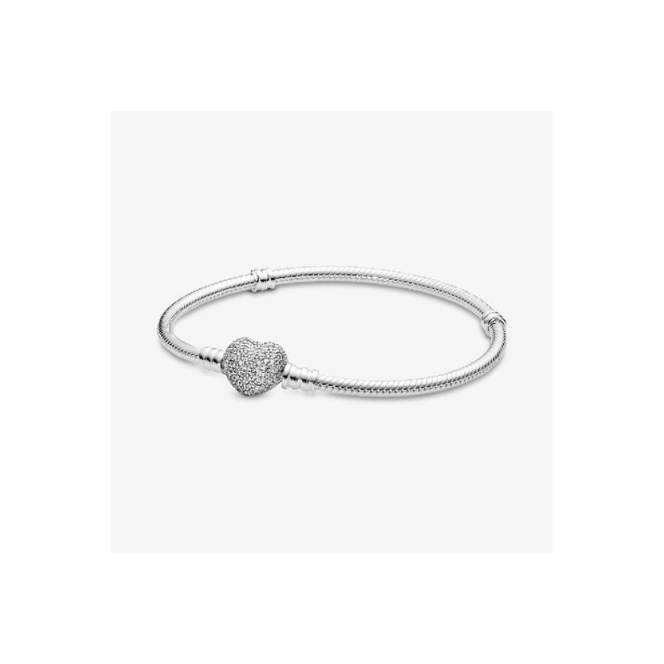 Moments Sparkling Heart Pave Clasp Snake Chain Pandora NZ Brand Bracelet