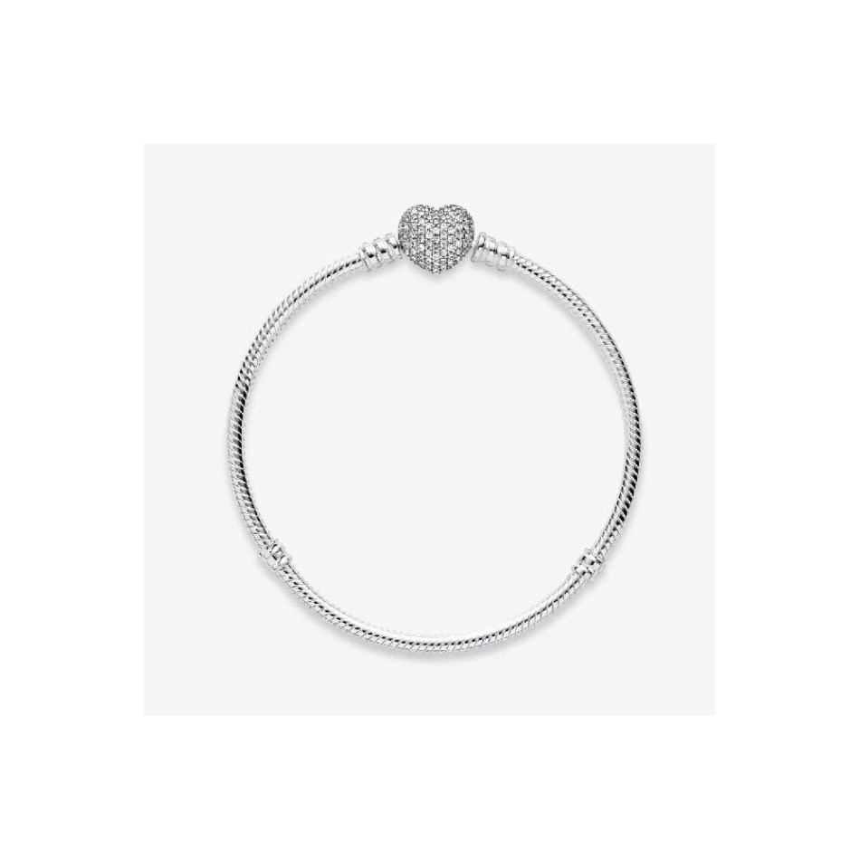 Moments Sparkling Pandora NZ Brand Heart Pave Clasp Snake Chain Bracelet