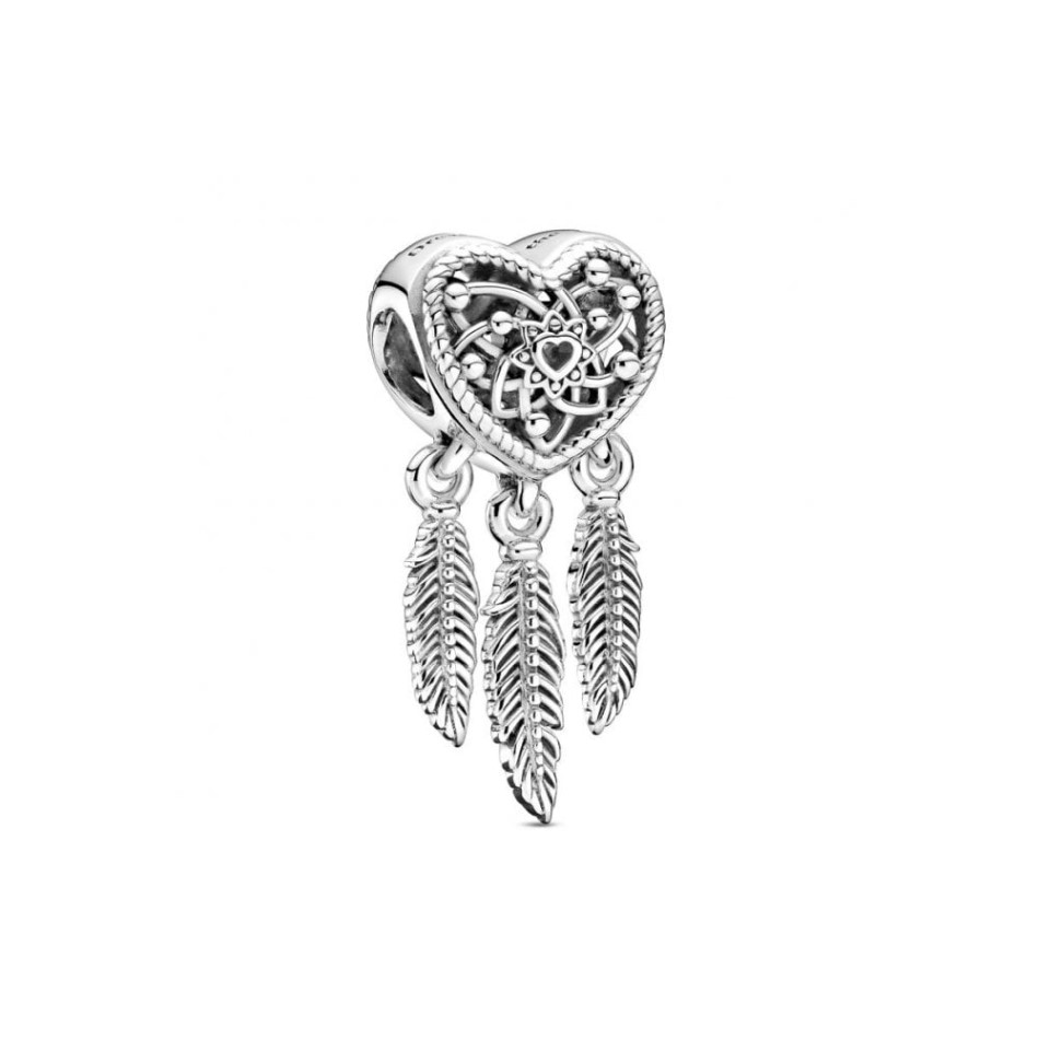 Openwork Heart & Three Feathers Dreamcatcher Charms Pandora NZ