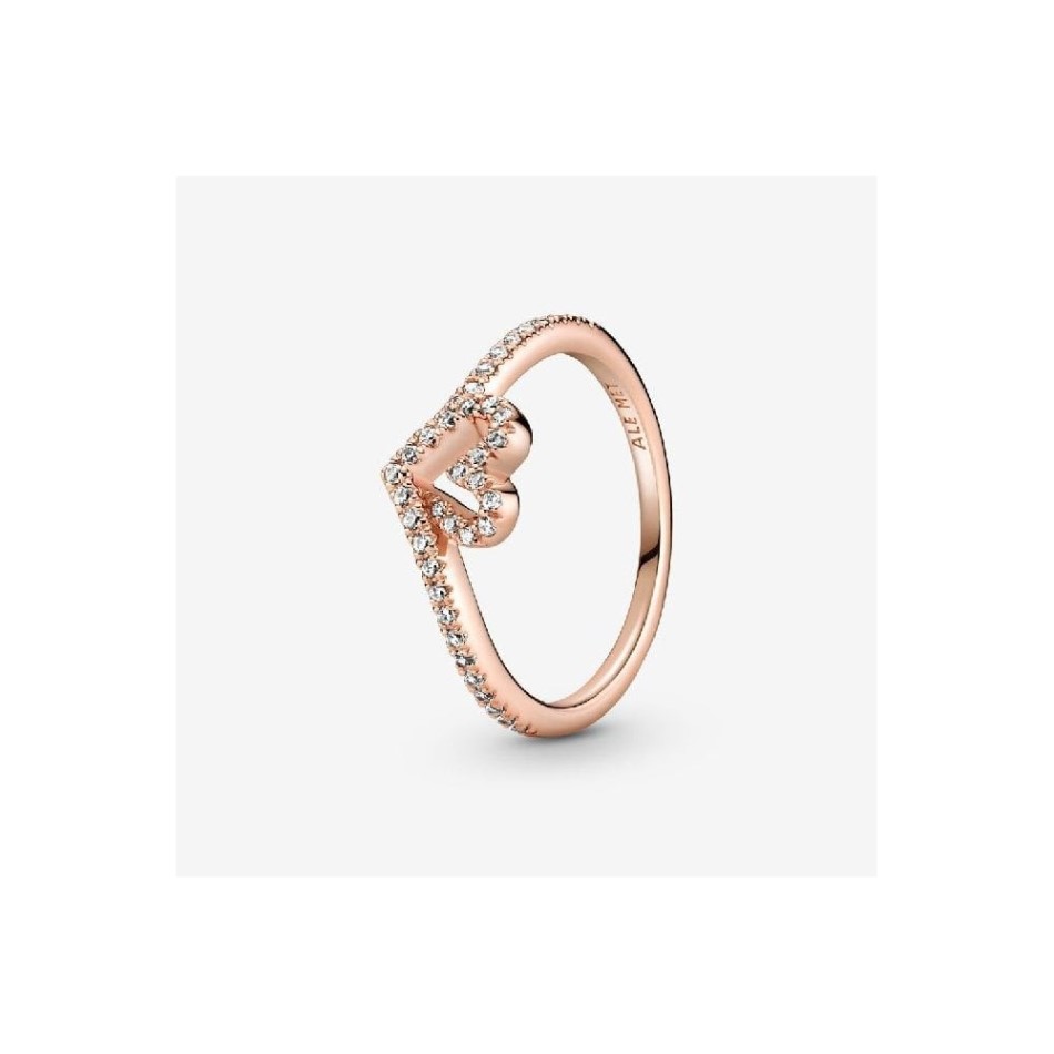 Pandora NZ Rose Sparkling Wishbone Heart Ring