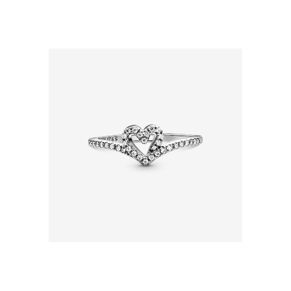 Pandora NZ Sparkling Wishbone Heart Ring