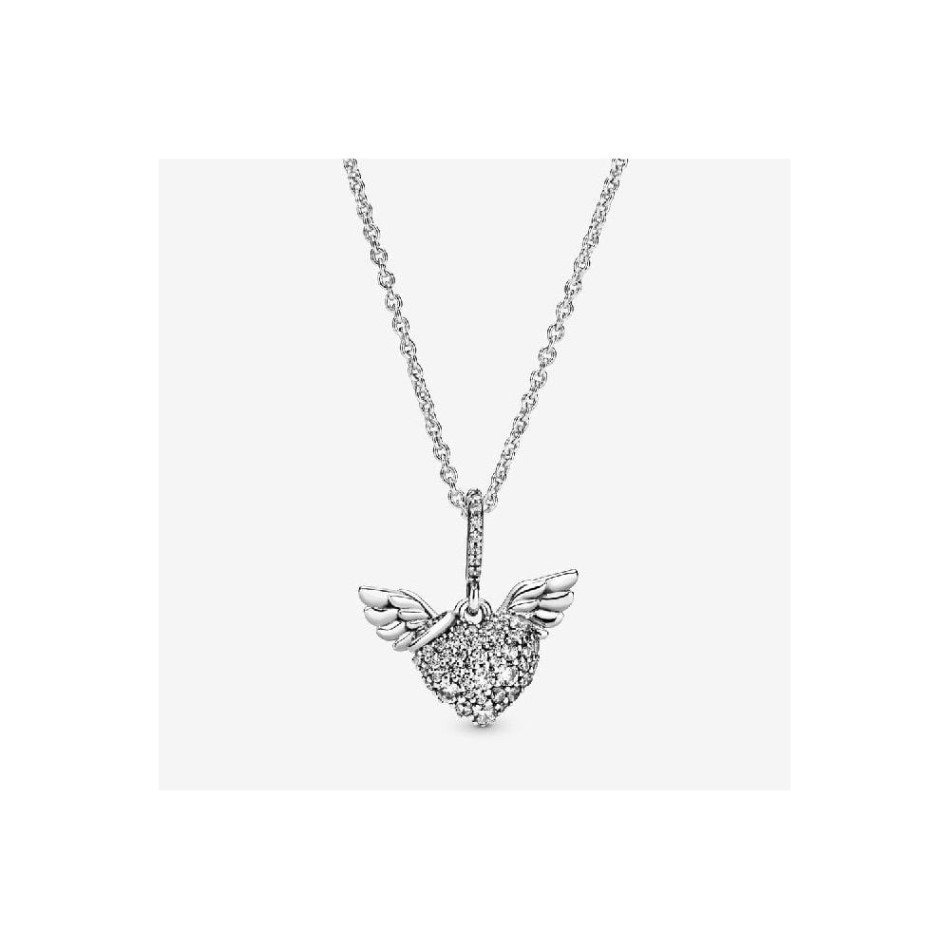 Pave Heart & Angel Wings Necklace Pandora NZ