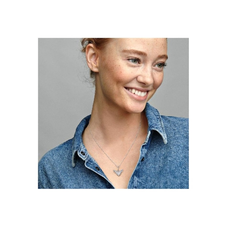 Pave Heart & Angel Wings Necklace Pandora NZ