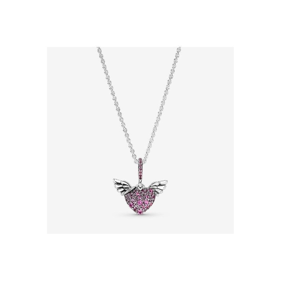 Pink Pave Heart & Angel Wings Necklace Pandora NZ