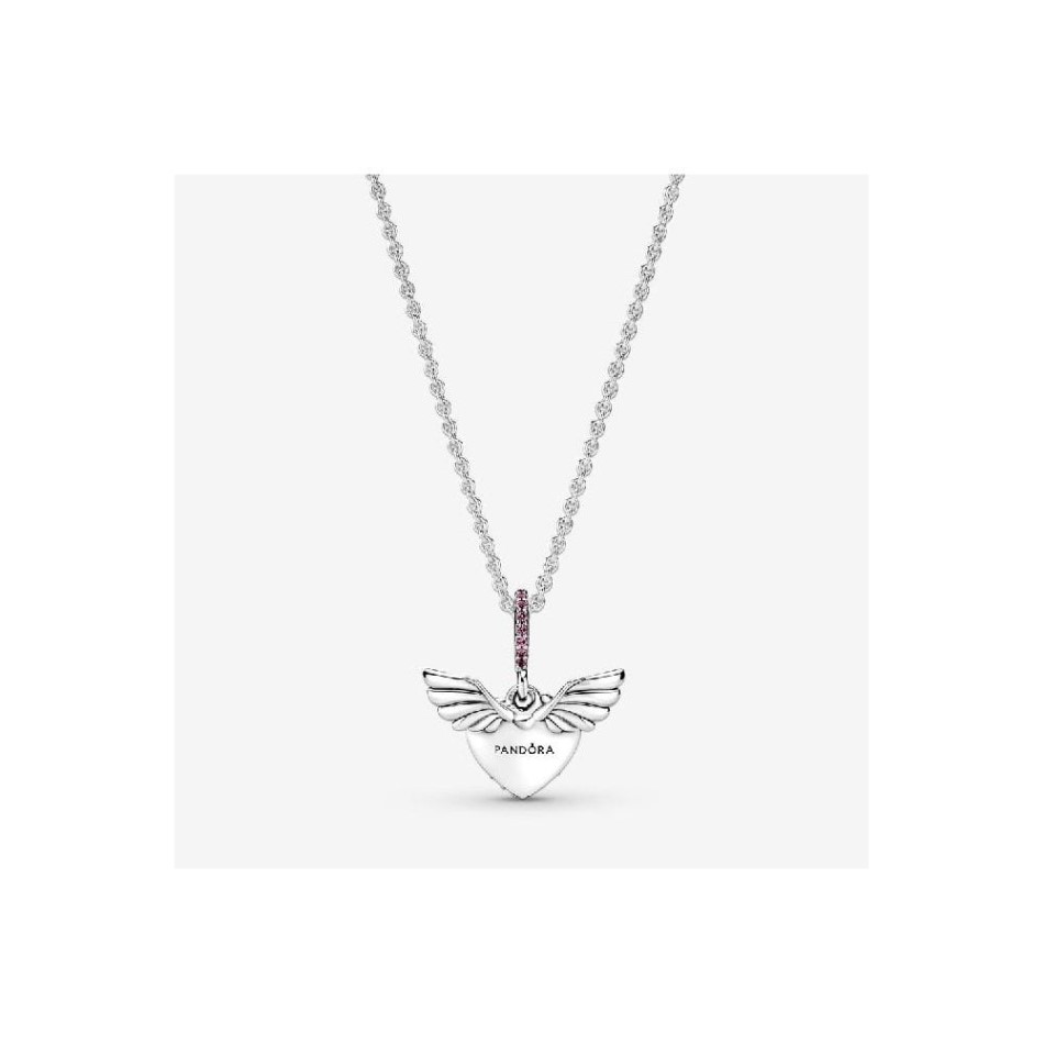 Pink Pave Heart & Angel Wings Necklace Pandora NZ