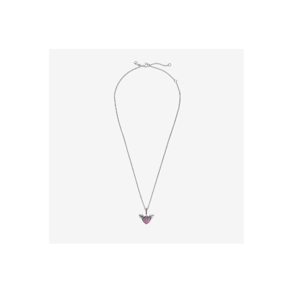Pink Pave Heart & Angel Wings Necklace Pandora NZ