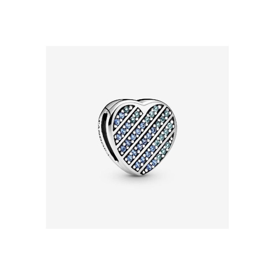 Reflexions Blue Pave Heart Clip Charms Pandora NZ