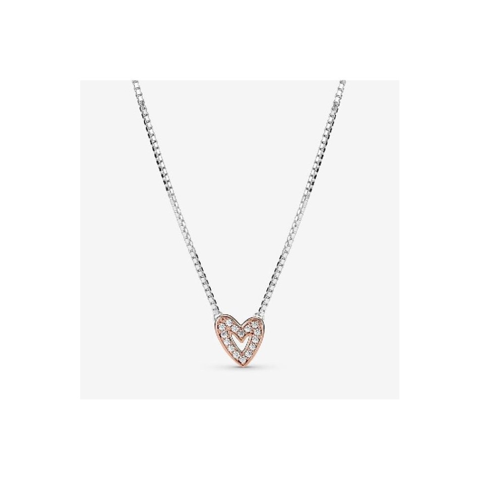Rose Gold Sparkling Freehand Heart Necklace Pandora NZ