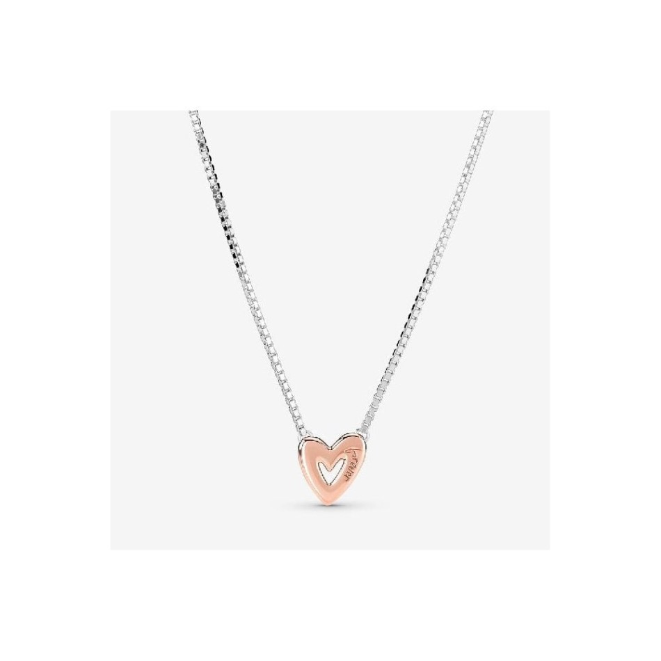 Rose Gold Sparkling Freehand Heart Necklace Pandora NZ