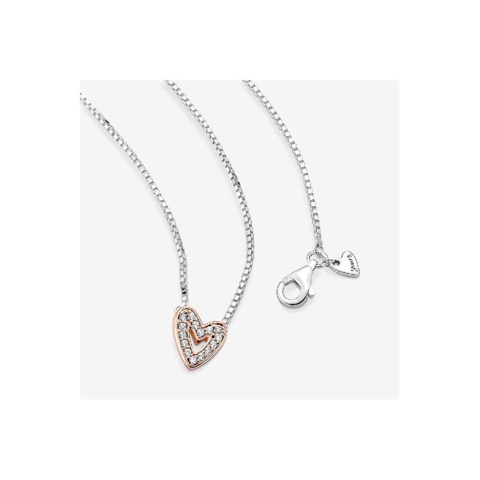 Rose Gold Sparkling Freehand Heart Necklace Pandora NZ