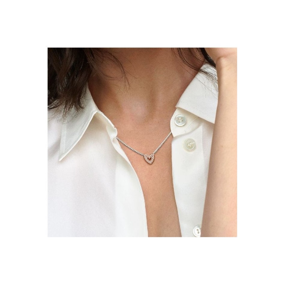 Rose Gold Sparkling Freehand Heart Necklace Pandora NZ