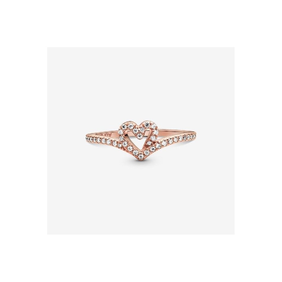Rose Pandora NZ Sparkling Wishbone Heart Ring