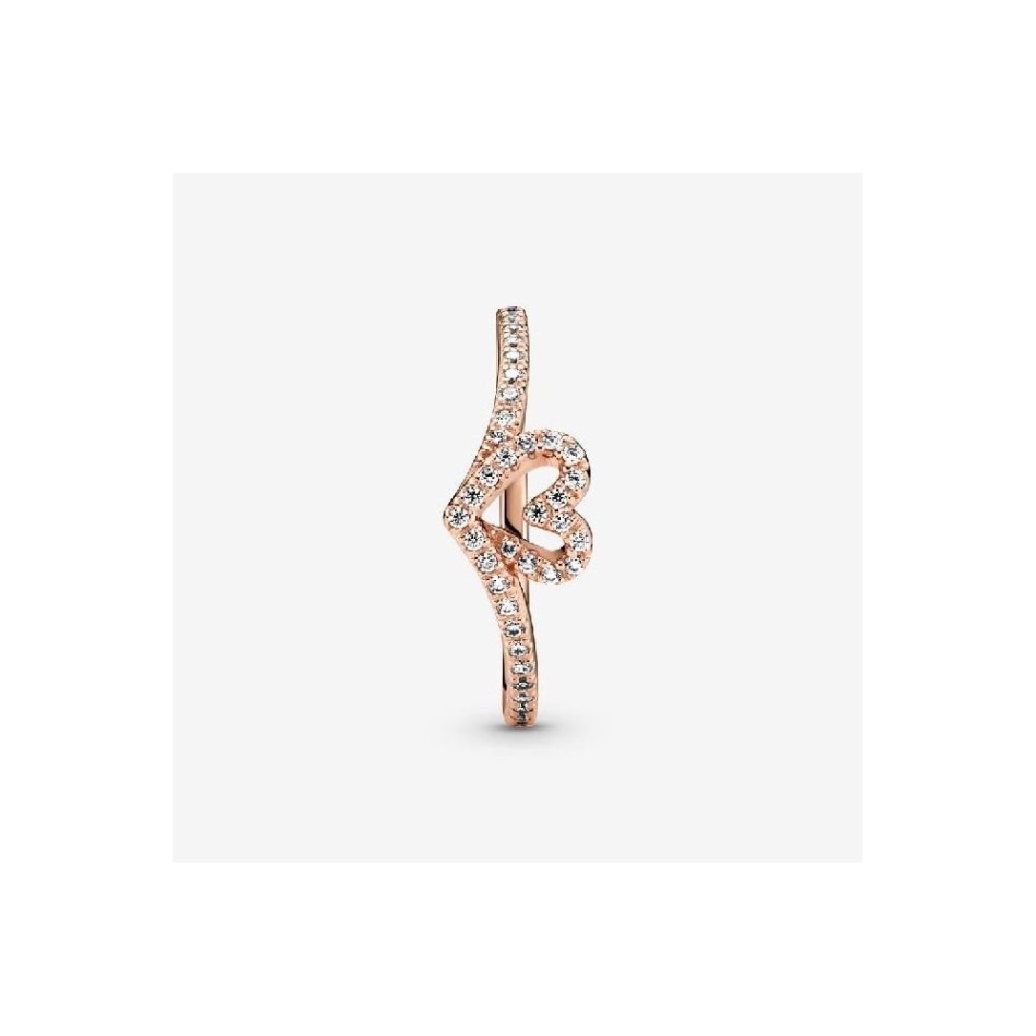 Rose Pandora NZ Sparkling Wishbone Heart Ring