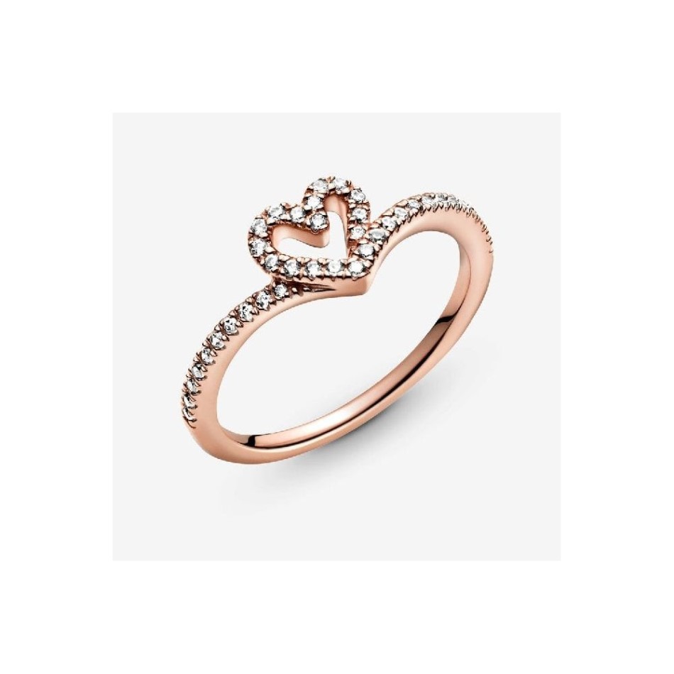 Rose Pandora NZ Sparkling Wishbone Heart Ring