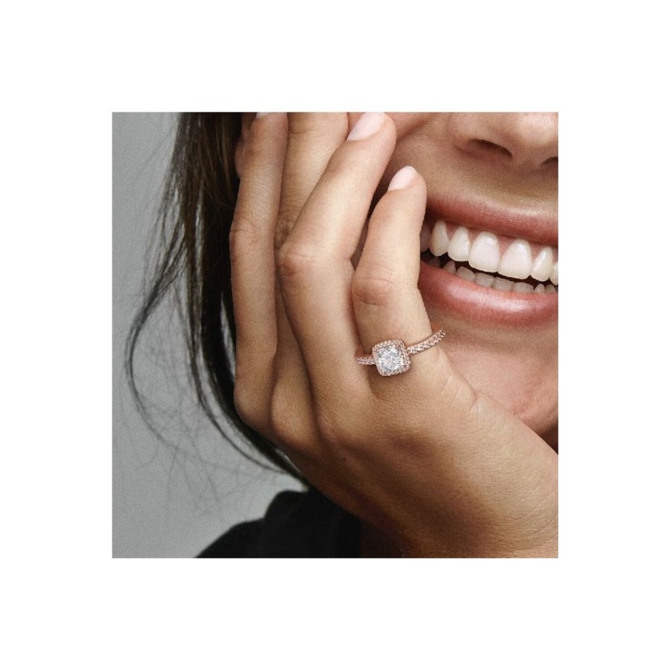Rose Pandora NZ Square Sparkle Halo Ring