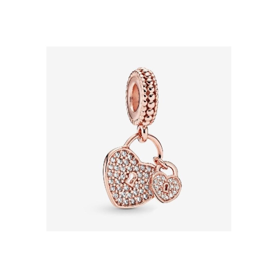 Rose Pave Heart Padlocks Dangle Charms Pandora NZ