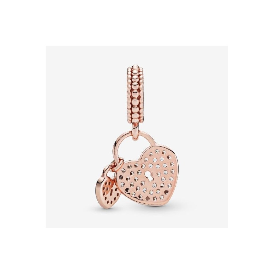 Rose Pave Heart Padlocks Dangle Charms Pandora NZ