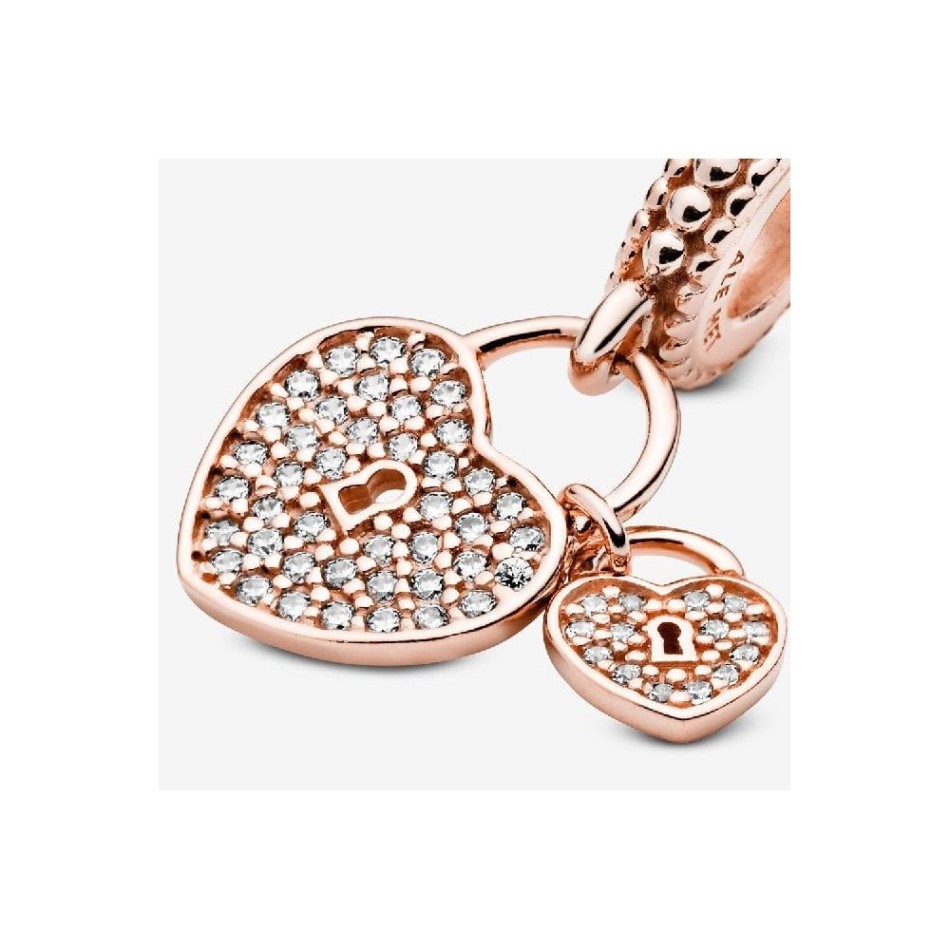 Rose Pave Heart Padlocks Dangle Charms Pandora NZ