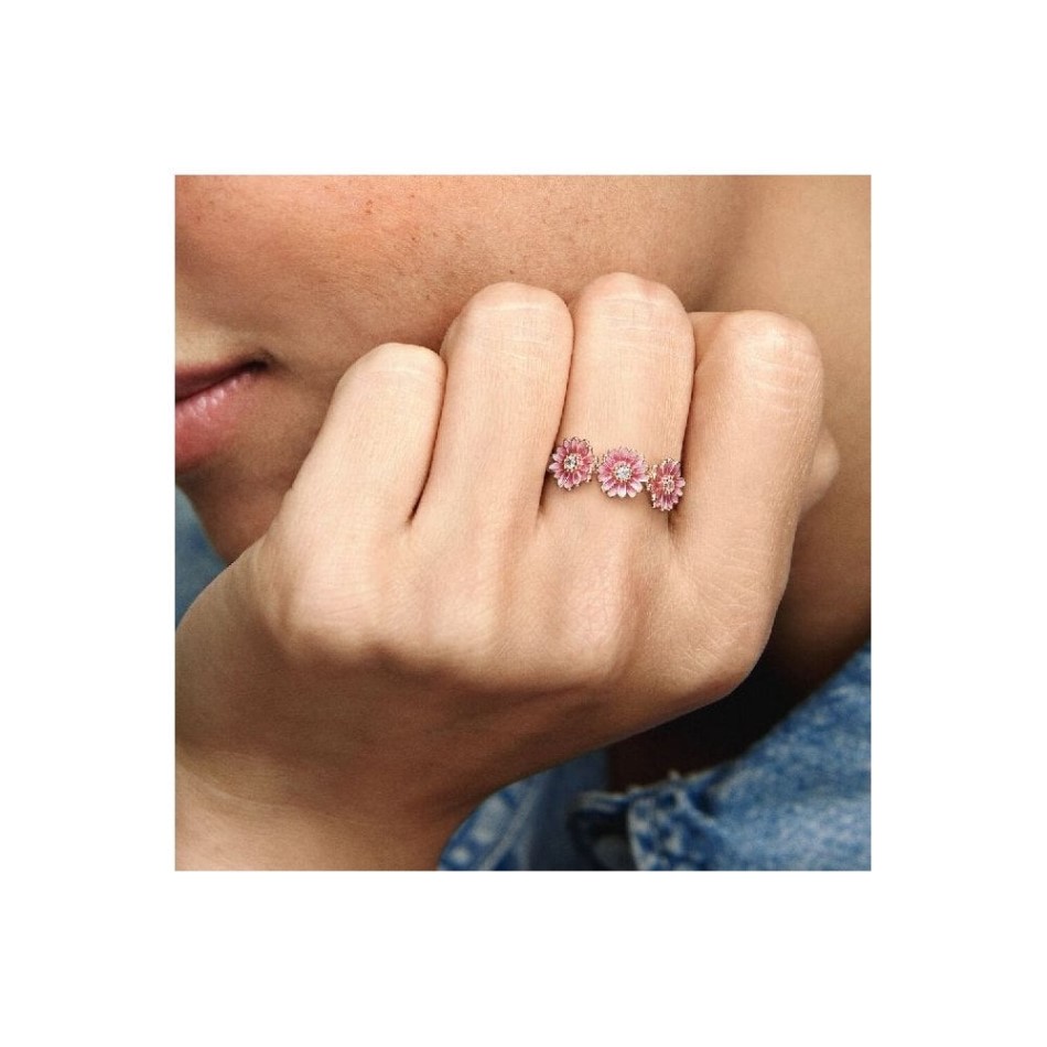 Rose Pink Daisy Flower Trio Ring Brand Pandora NZ