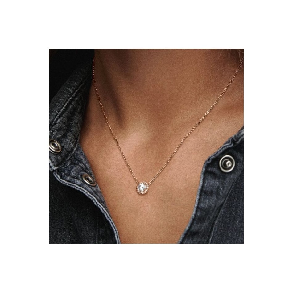 Rose Round Sparkle Halo Necklace Pandora NZ