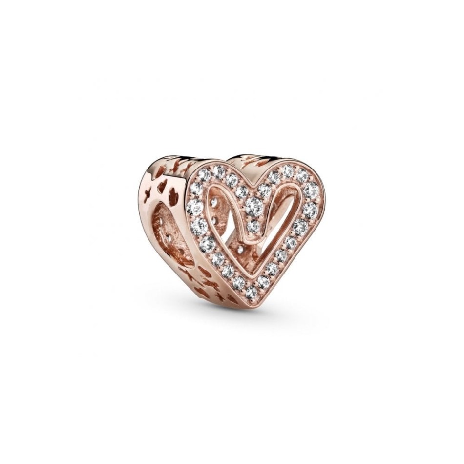 Rose Sparkling Freehand Heart Charms Pandora NZ