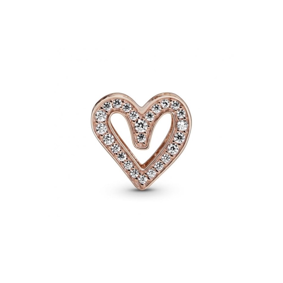 Rose Sparkling Freehand Heart Charms Pandora NZ