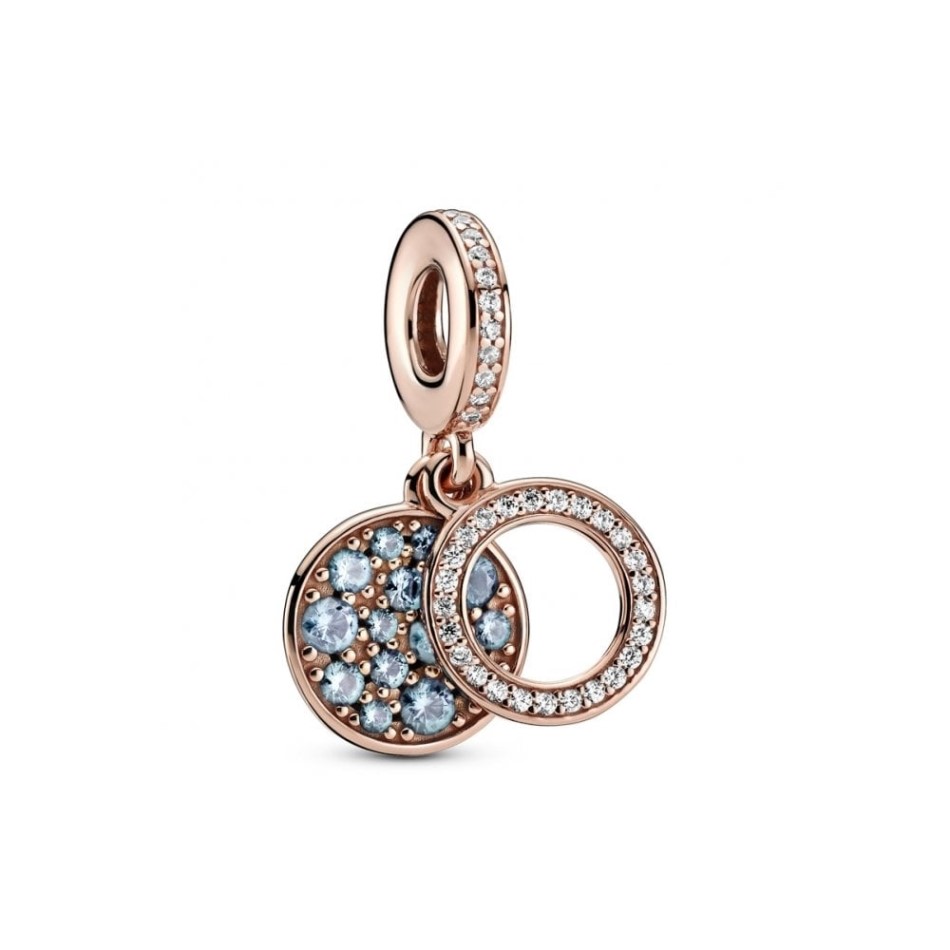 Rose Sparkling Light Blue Disc Double Dangle Charms Pandora NZ