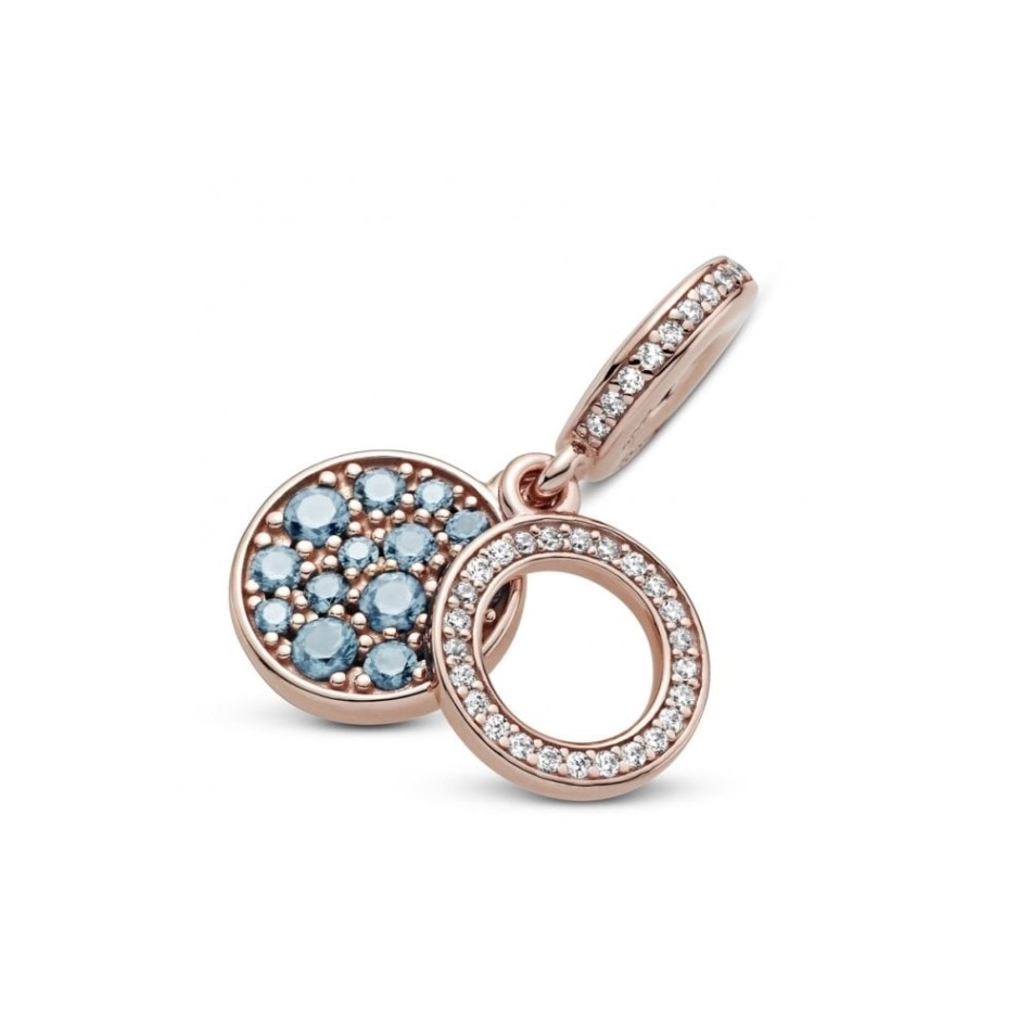 Rose Sparkling Light Blue Disc Double Dangle Charms Pandora NZ