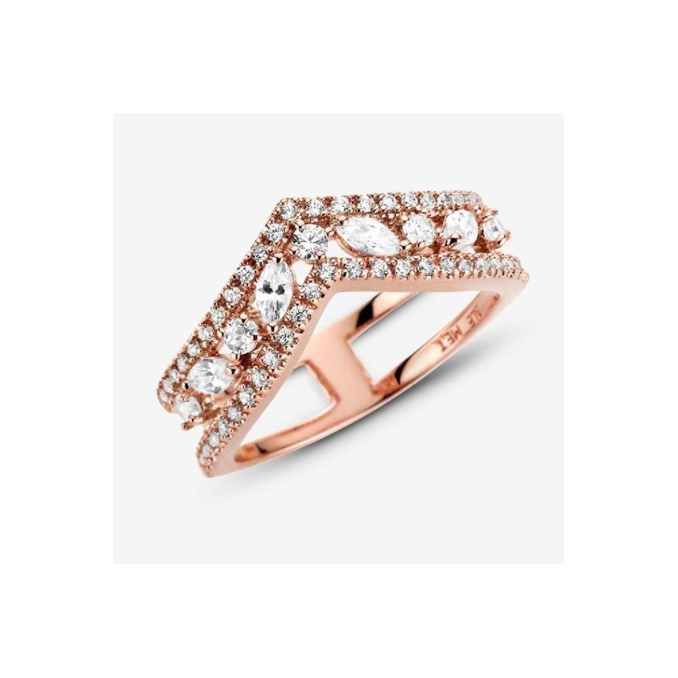 Rose Sparkling Marquise Double Wishbone Ring Pandora NZ