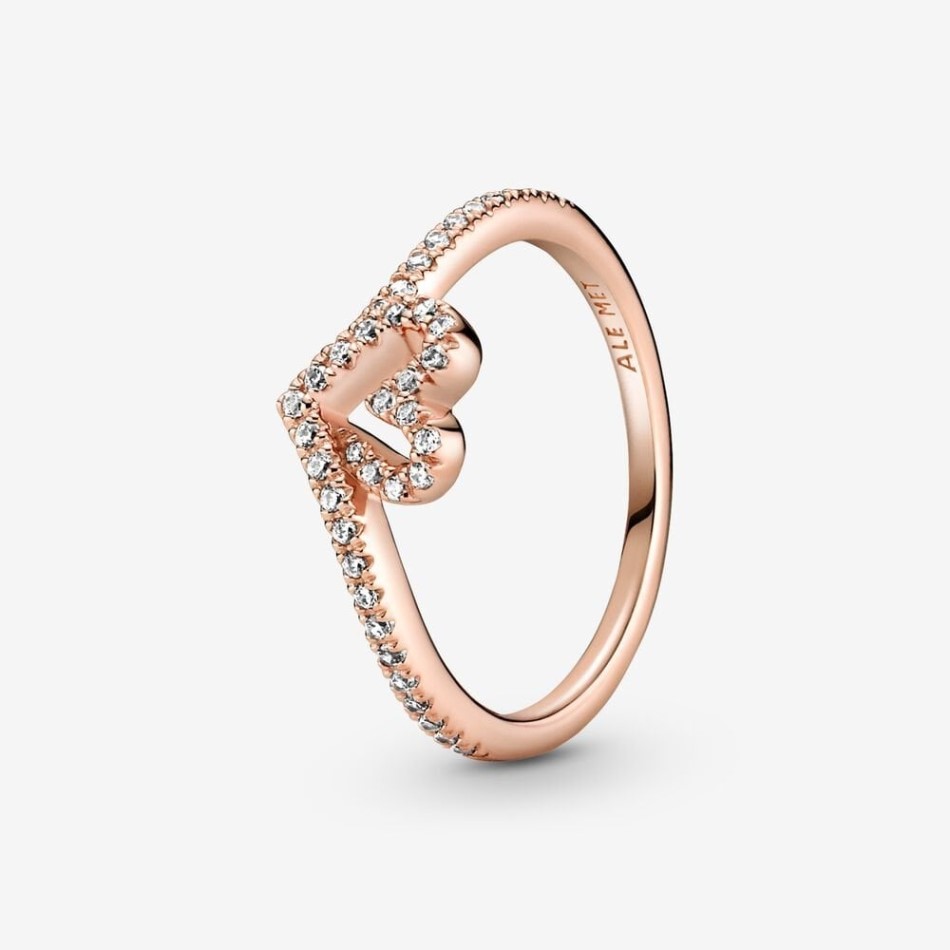 Rose Sparkling Pandora NZ Wishbone Heart Ring