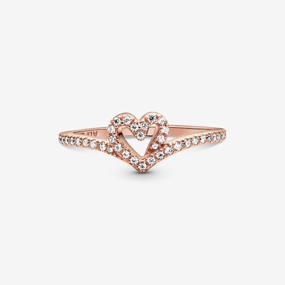 Rose Sparkling Pandora NZ Wishbone Heart Ring