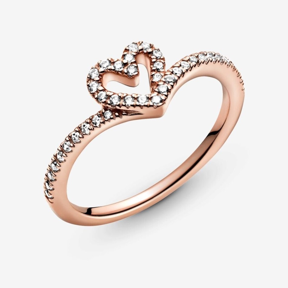 Rose Sparkling Pandora NZ Wishbone Heart Ring