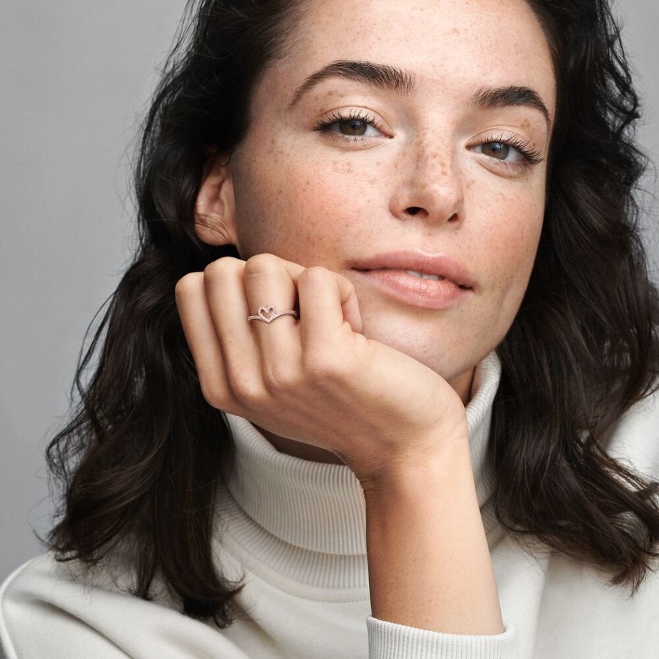 Rose Sparkling Pandora NZ Wishbone Heart Ring