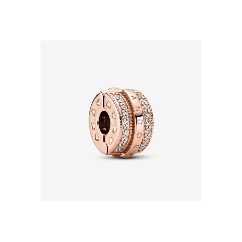 Rose Sparkling Pave Lines & Logo Clip Charms Pandora NZ
